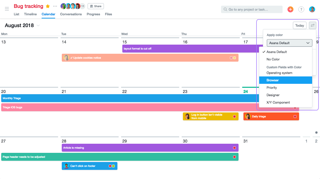 Vista Calendario di Asana